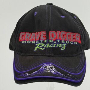 Grave Digger Monster Truck Racing Hat Black Adjustable Strapback Skull Cap